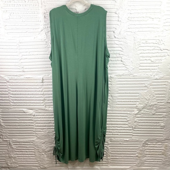 Lane Bryant Flowy V-Neck Sleeveless Green Gathered Hem Maxi Dress Size 34/36 - Picture 8 of 12